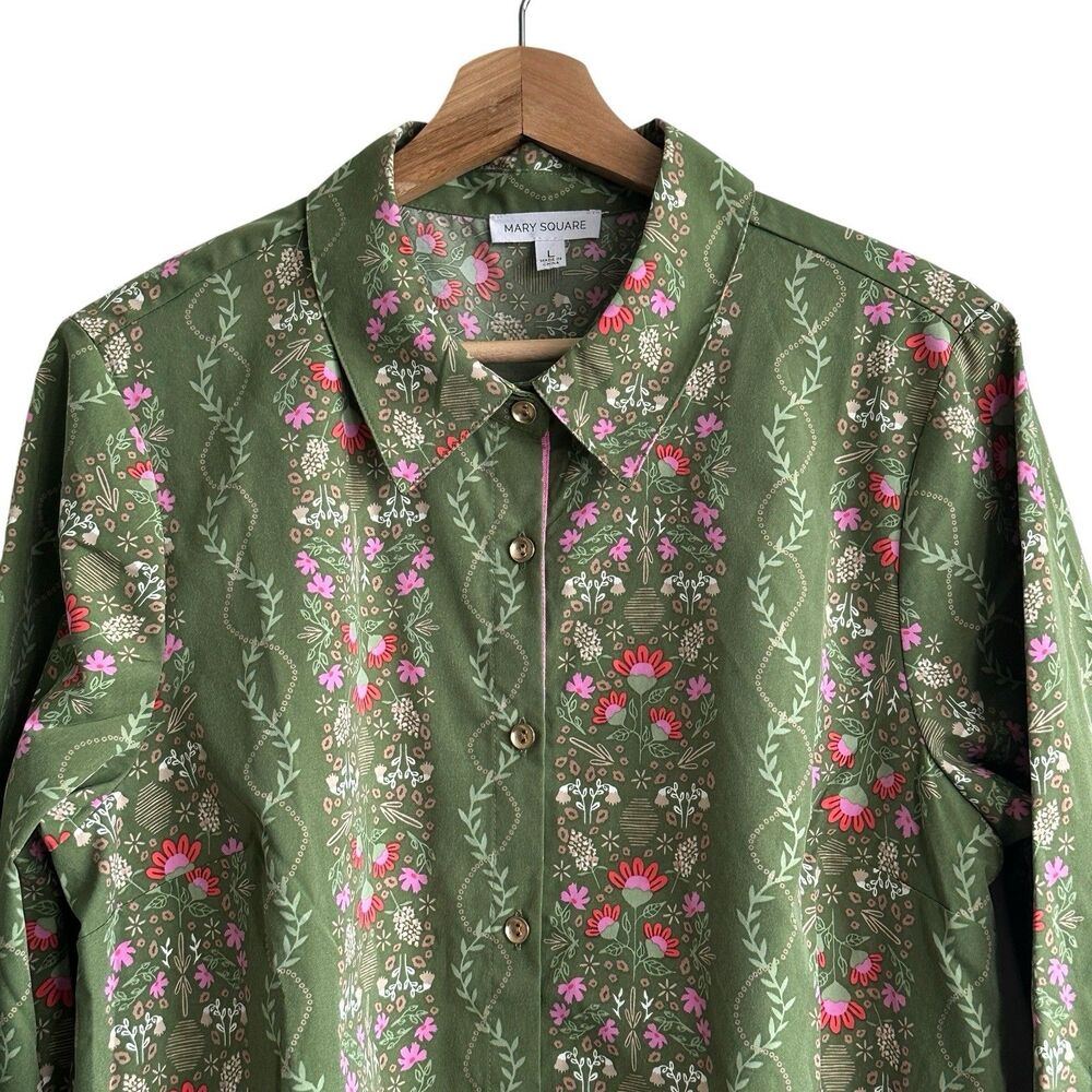 Mary Square Fiona Dress Sz L Button Down Shirt Dress Ruffle Floral - Picture 8 of 13